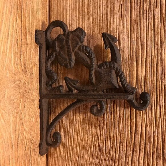 Anchor Plant Hanger Rustic Brown Raw Cast Iron Nautical 7 1/2" tall 0170-09513 R - Picture 10 of 16